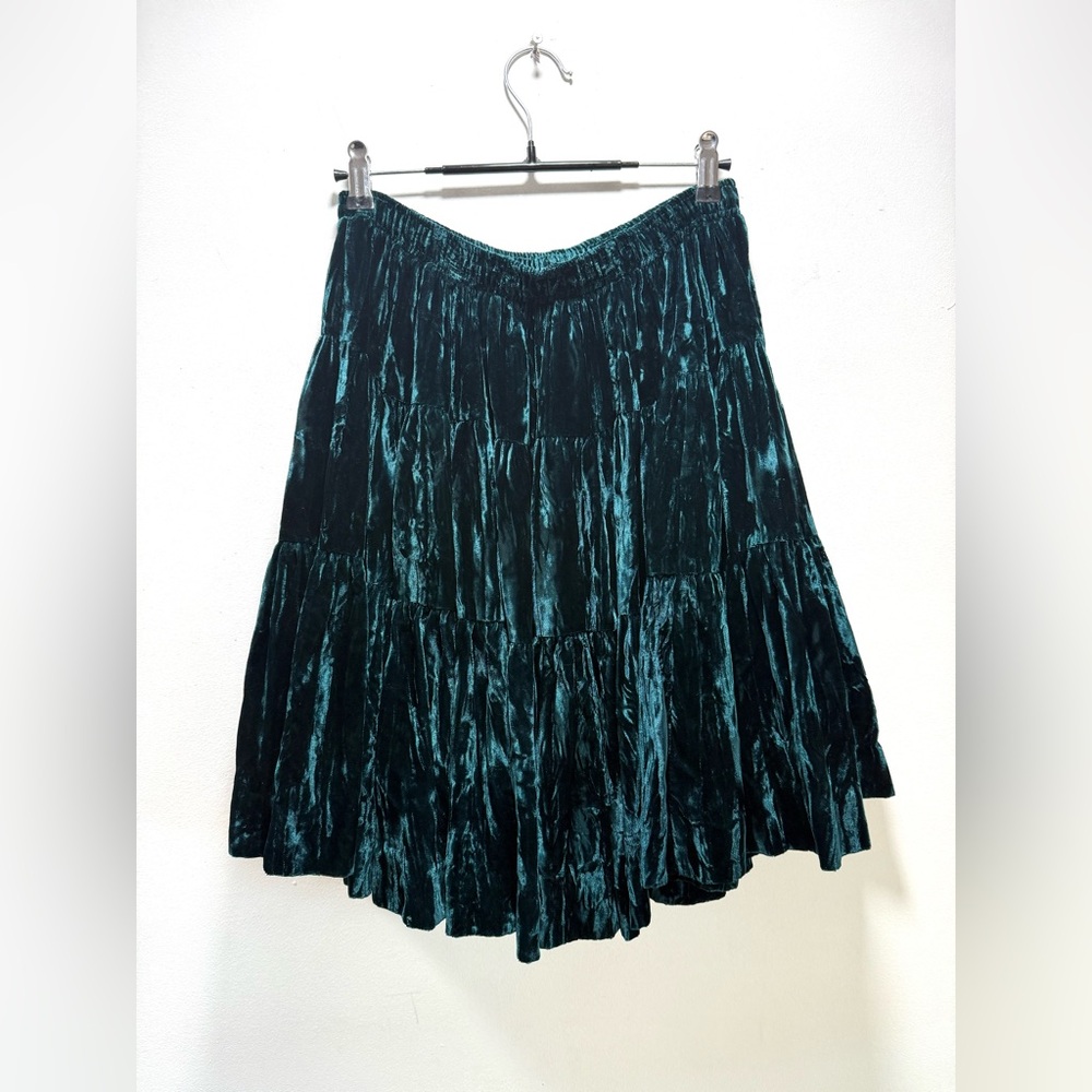 Rockmount Tru-Wear Vintage 70s-80s Rayon Velvet Western Circle Skirt Dark Green